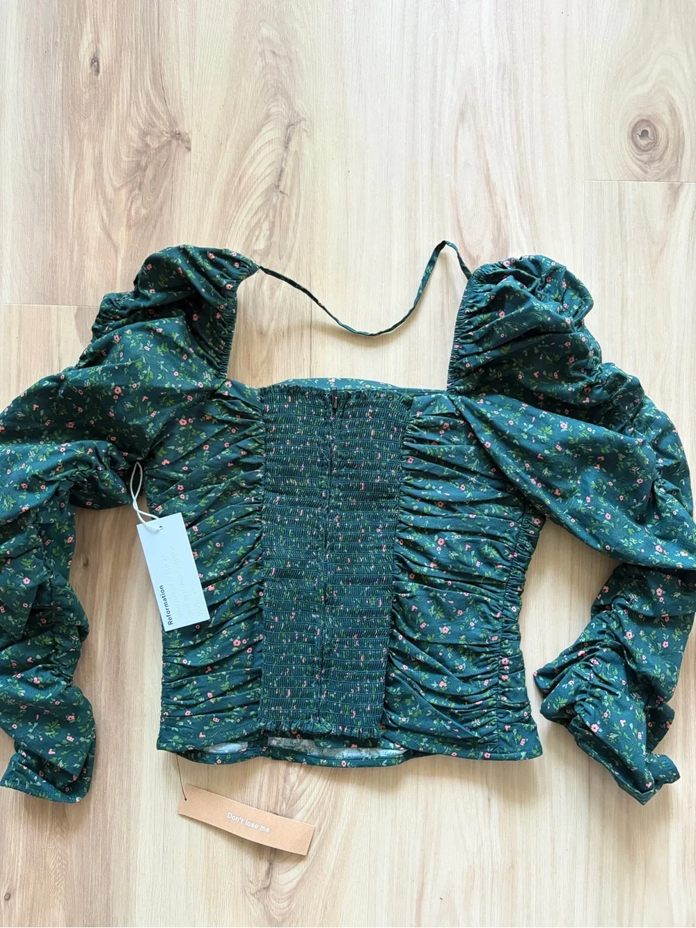NWT Women’s Reformation Dark Green Floral Joi Top